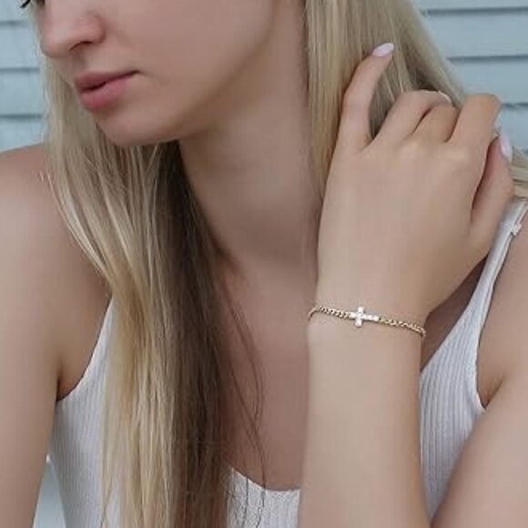 Neiman Marcus Gold Plated Cross Bracelet - Picture 2 of 4